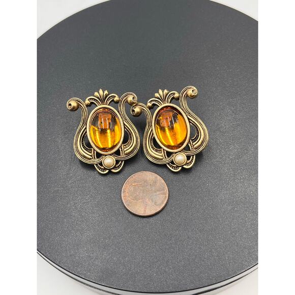 Swarovski SAL Brown Amber Crystal Maltese Cross Set Large Pierced Earrings - Picture 7 of 8